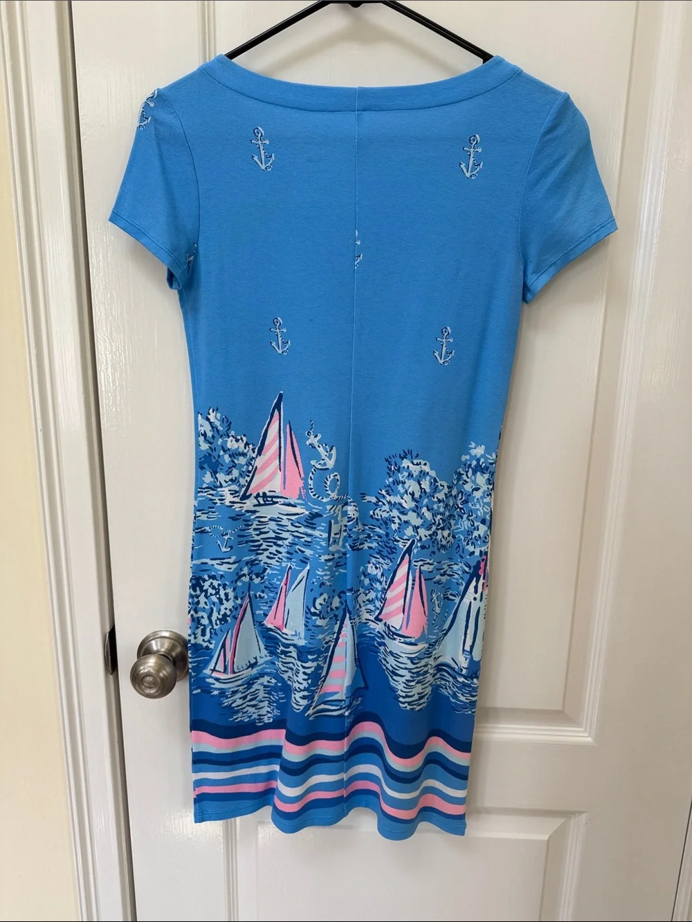 Lilly Pulitzer Blue Pink Sailboat V‑Neck Mini Dress